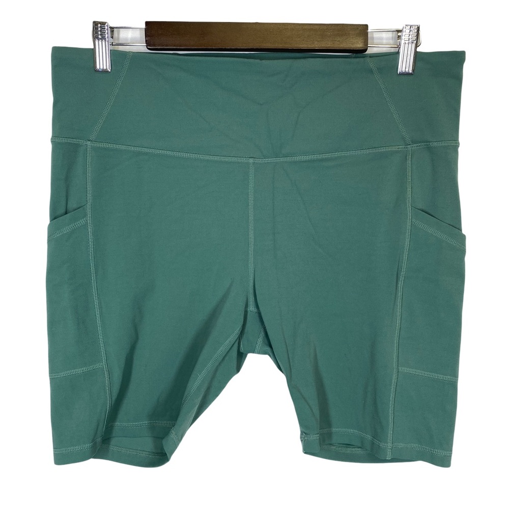 Prana Electa Green High-Rise Side Pocket Flatlock Biker Shorts XL